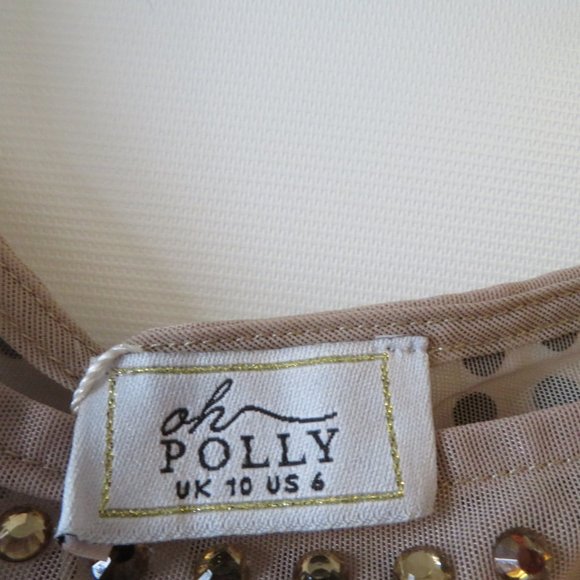NWT OH POLLY BATCH A BEIGE SHEER BODYCON DRESS 6 - Picture 7 of 8